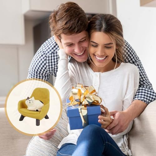 YouNuo Mini Cat Figurines with Yellow Sofa - Resin Decor