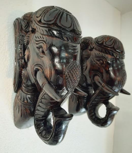 Blackperlcrafts 2 Pcs Big Elephant Statue Wooden Wall Bracket Decor