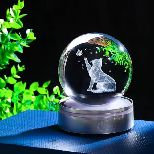 3D Crystal Cat Ball Home Decor Night Light Gift