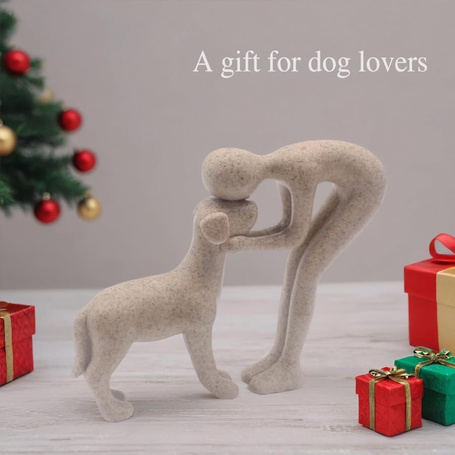 Human and Dog Statue Home Decor Figurine