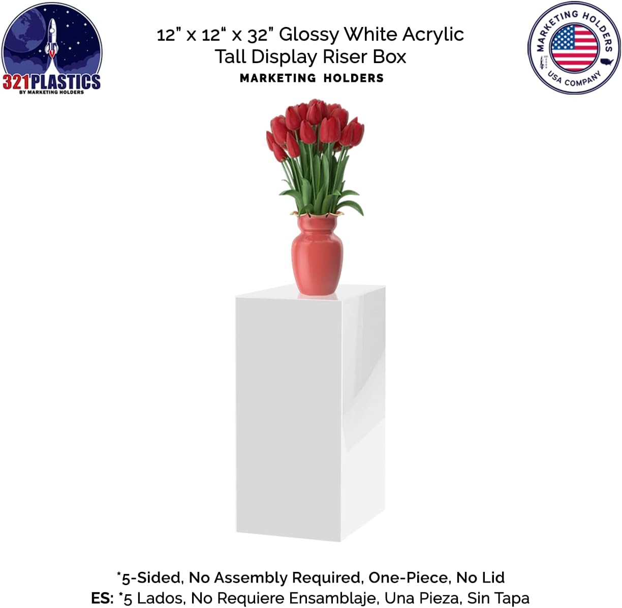 White Platform Display Box 12x12x32 No Lid Cube Stand