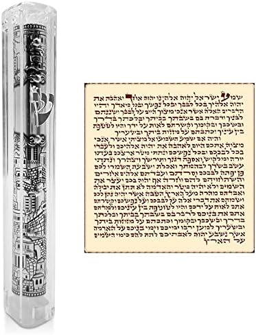Talisman4u Jerusalem Clear Mezuzah Case with Scroll Silver Ornament