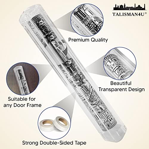 Talisman4u Jerusalem Clear Mezuzah Case with Scroll Silver Ornament