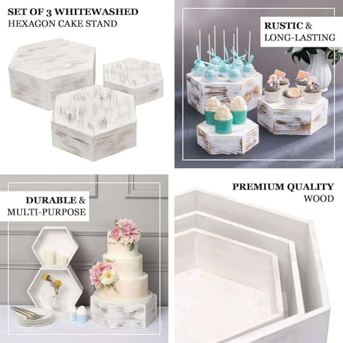 Efavormart Set of 3 Whitewashed Hexagonal Wood Dessert Holders