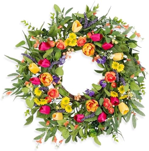 24 Inch Tulip Wreath for Front Door and Porch