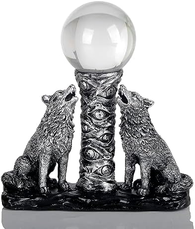 Two Silver Wolves Figurine with Crystal Base Holder