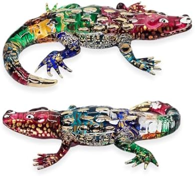 WitnyStore Tiny 5 Inch Rainbow Gold Dotted Crocodile Figurine