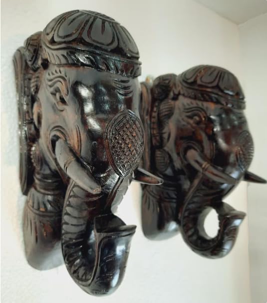 Blackperlcrafts 2 Pcs Big Elephant Statue Wooden Wall Bracket Decor