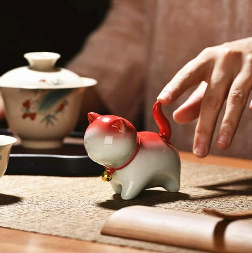 EatingBiting Ceramic Tea Pet Cute Lucky Cat Home Decor