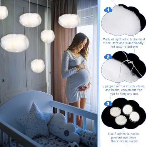 Tatuo 6 Pcs LED Cloud Hanging Decorations for Home