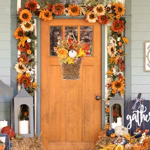 Autumn Peony Pumpkin Wall Hanging Basket Wreath