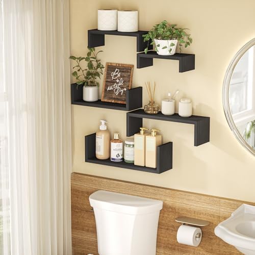 SRIWATANA Floating Wall Shelves Set of 5 Weathered Black