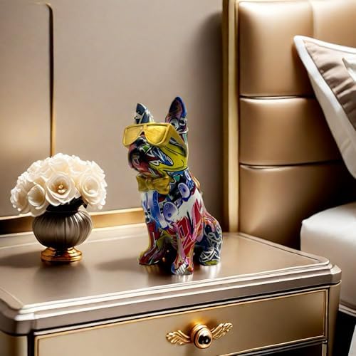 Colorful Art French Bulldog with Sunglasses Statue