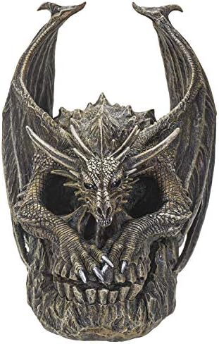 Spiral Dark Gothic Draco Dragon on Mutated Skull Figurine