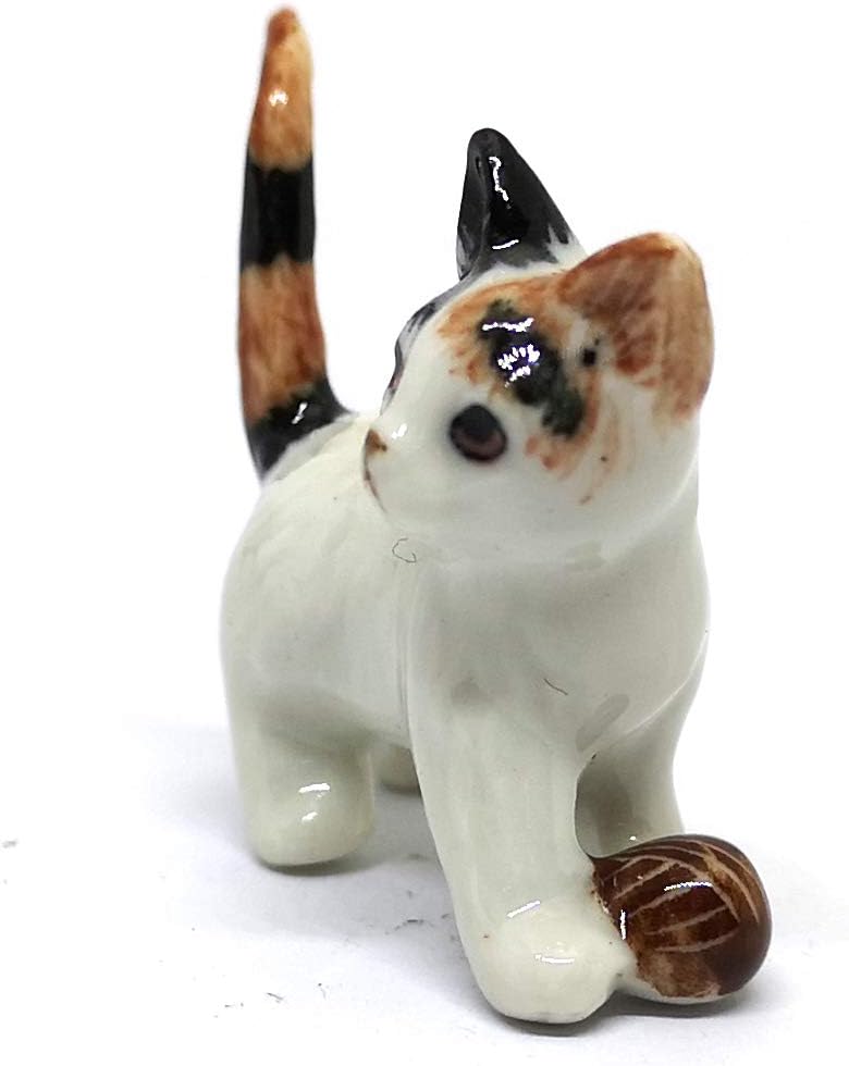 ZOOCRAFT Ceramic Figurine Cat with Ball Handmade Miniature Collectible Porcelain Standing 1