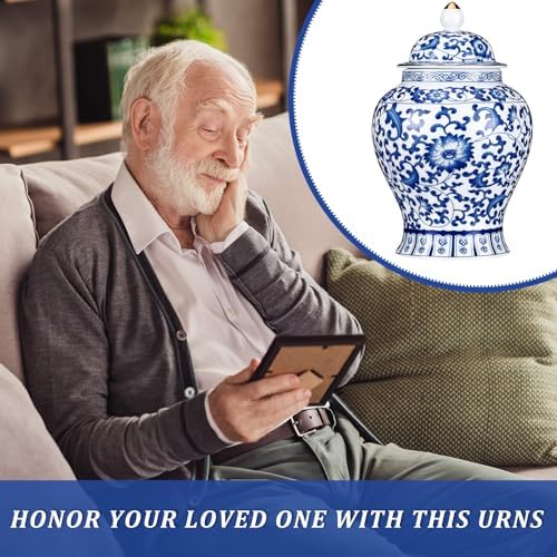 Small Blue Ceramic Cremation Urn for Adult Ashes Decoration