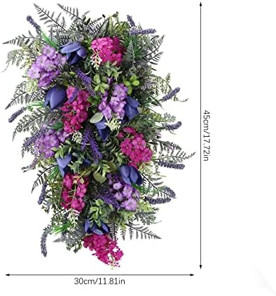 Spring Wreath for Front Door with Lavender Tulips and Green Leaves