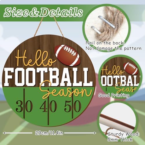 Whaline Football Wooden Wall Sign Hello Football Season Decor