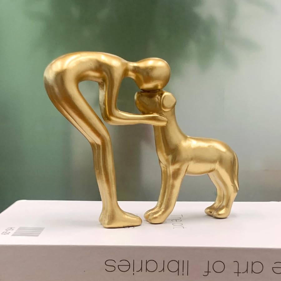 Human and Dog Statue Decoration Cute Pet Sculpture