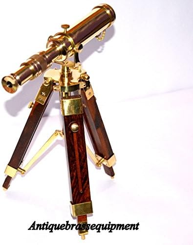 Antique Brass Nautical Telescope with Wooden Tripod