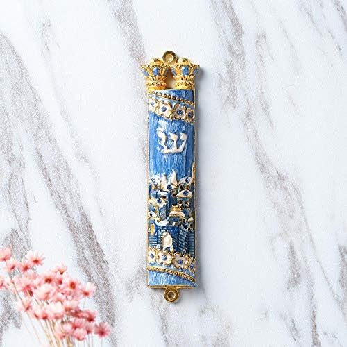 Matashi Hand Painted Mezuzah with Gold and Crystals