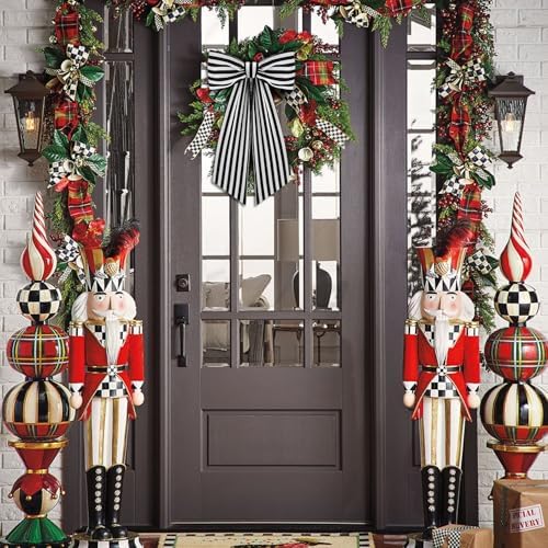 2 Pack Black and White Stripe Boxwood Wreath Sash