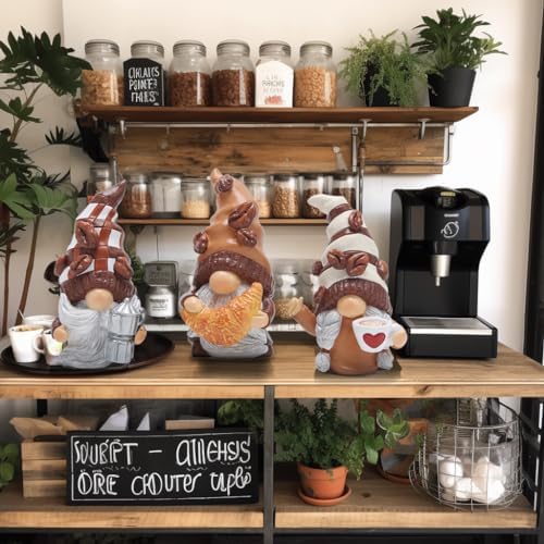 Hodao 3 Piece Coffee Gnome Decor Figurines