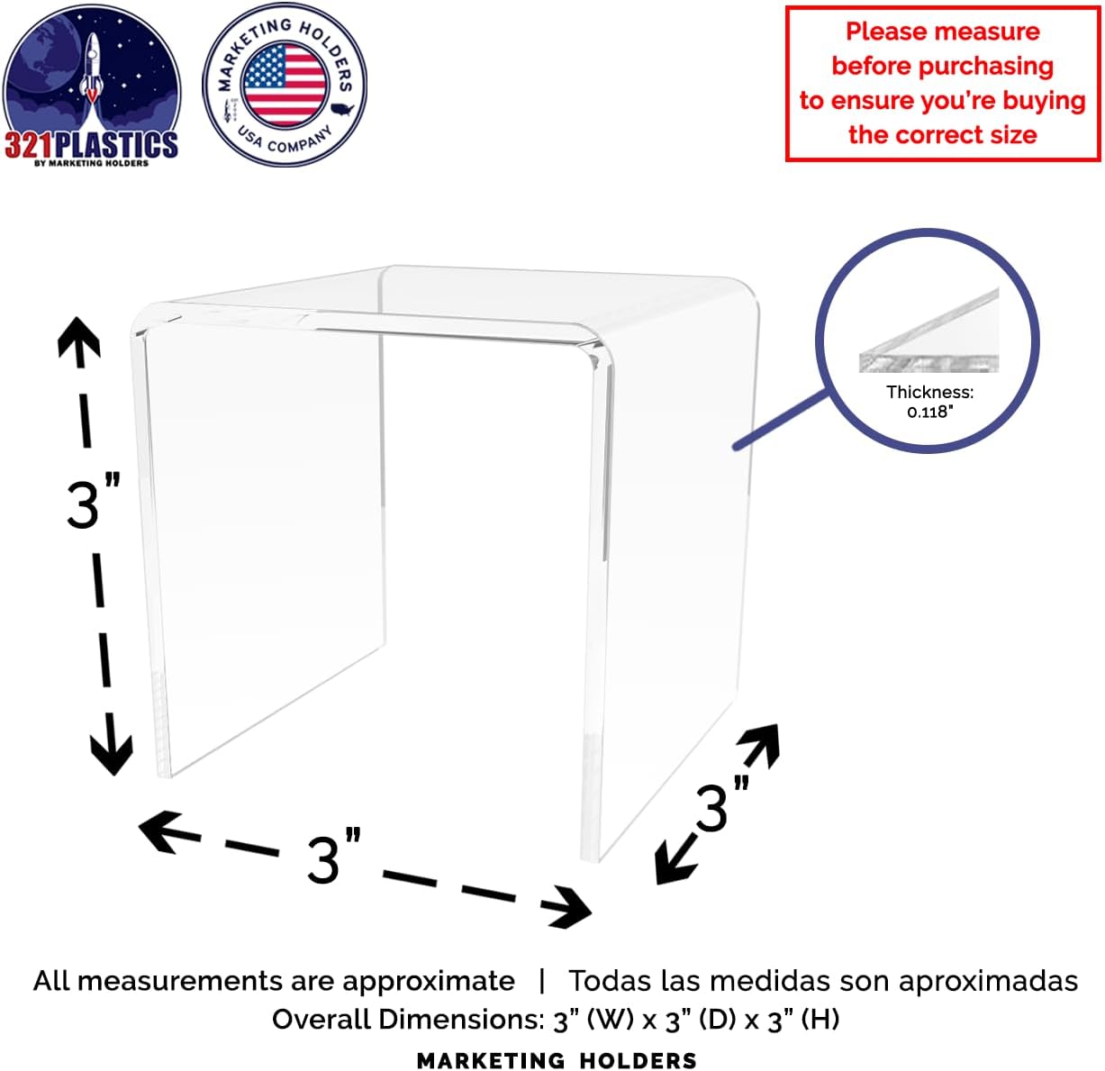 Clear Acrylic Riser Display Table 3 Inch Square