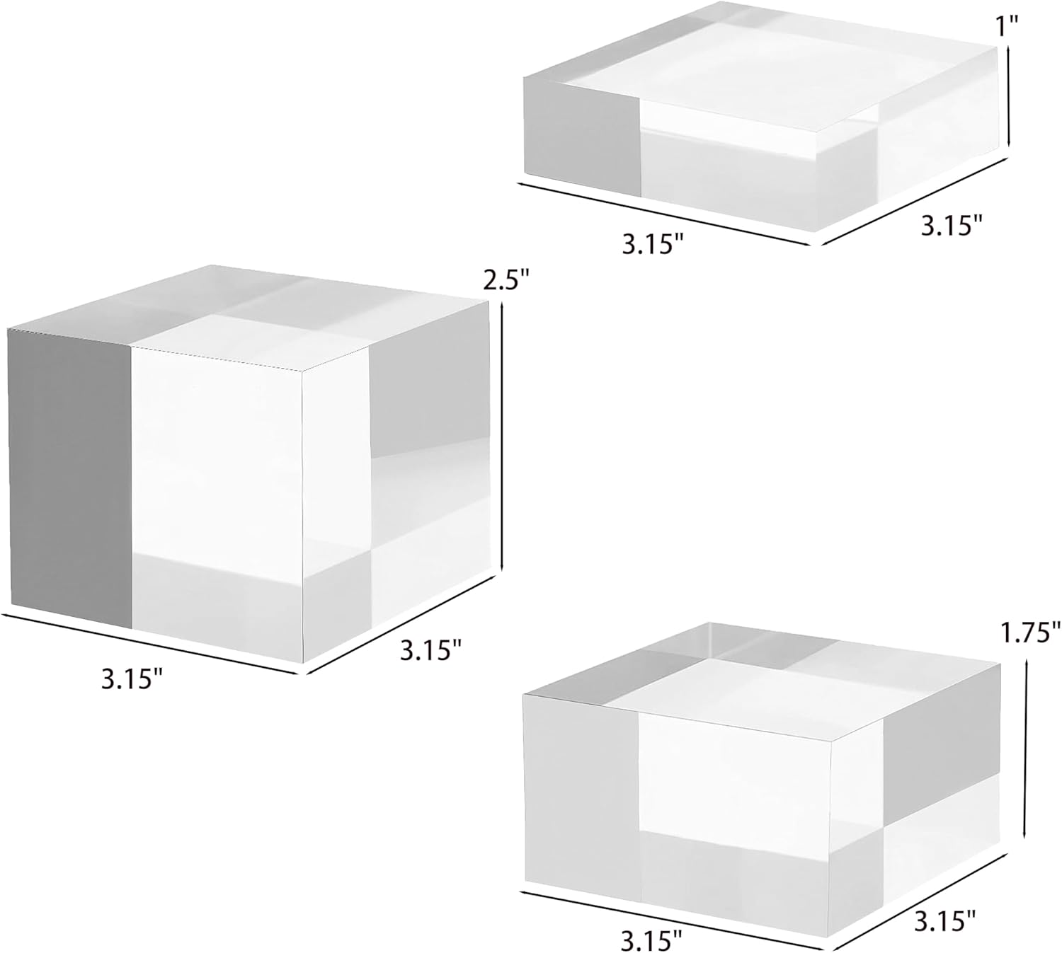 3 Sizes Acrylic Riser Blocks for Display 2 Set