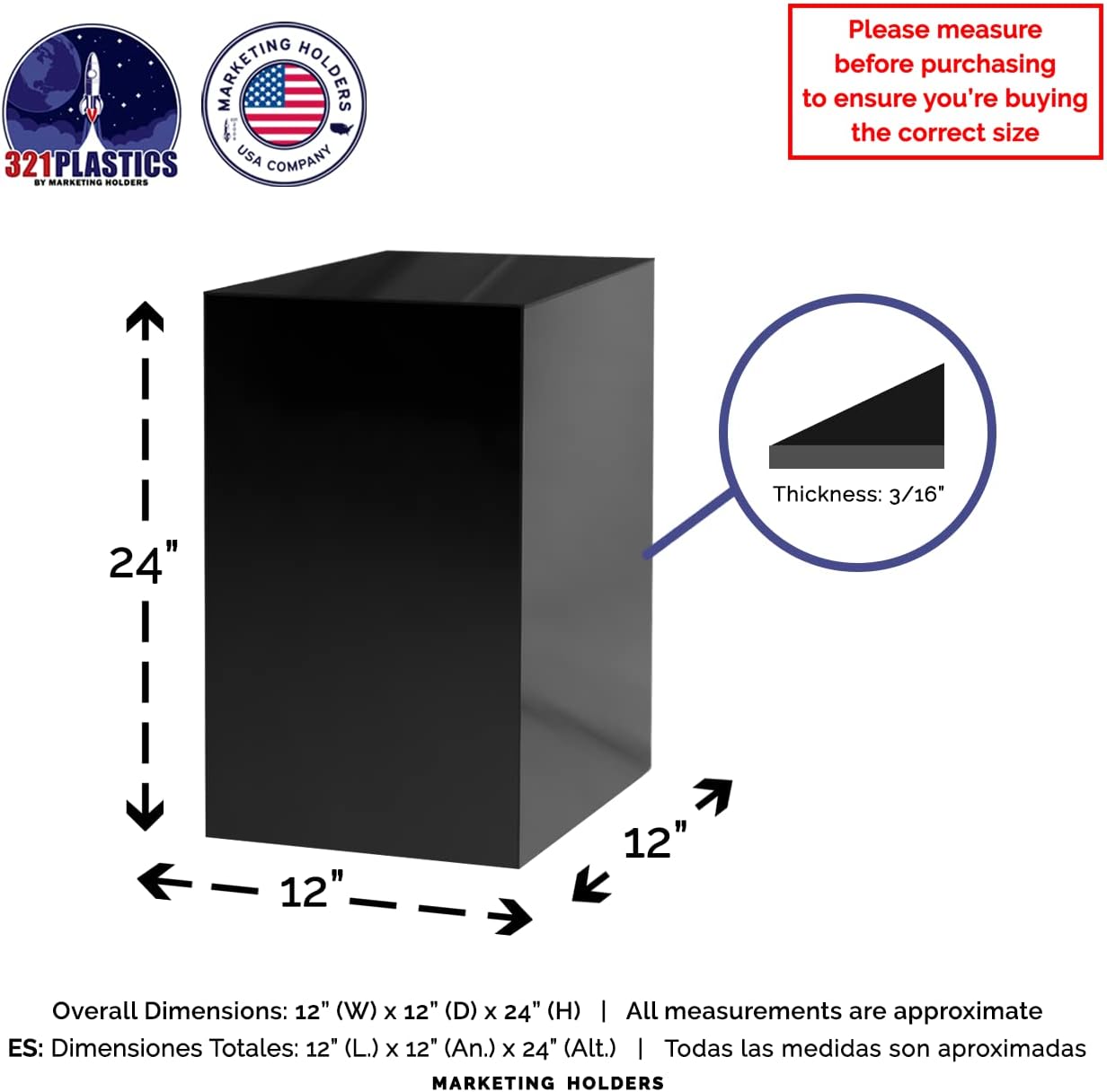Glossy Black Acrylic 24 Inch Display Stand