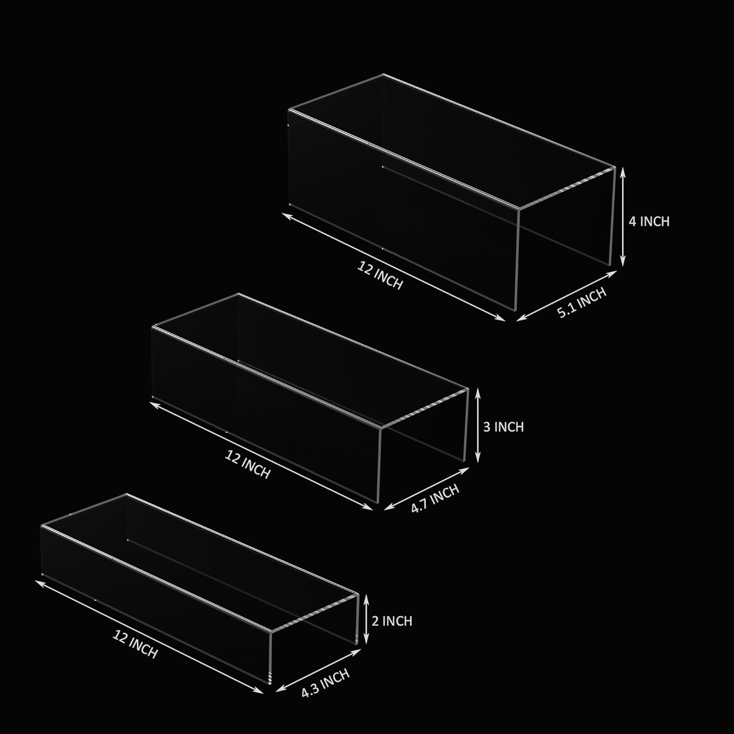 Clear Riser Display Shelf Set 3pcs Acrylic