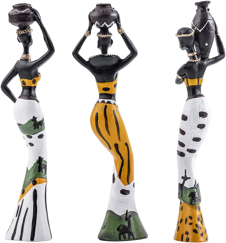 Galiyen 3 Pack African Tribal Lady Figurines Home Decor