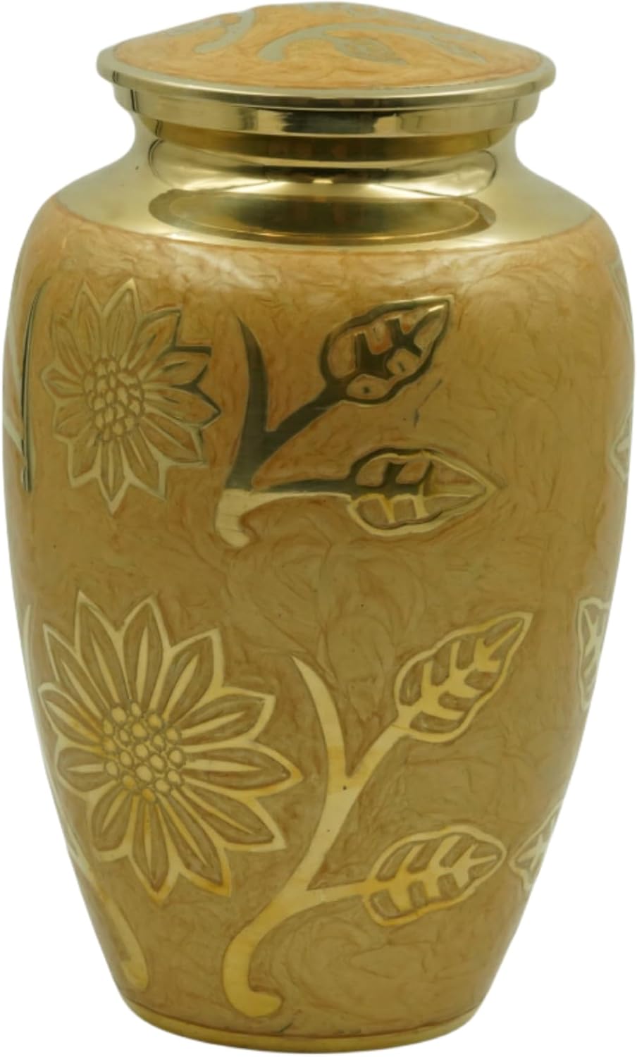 Eternity Cream and Gold Brass Urn with Engraved Sprigs