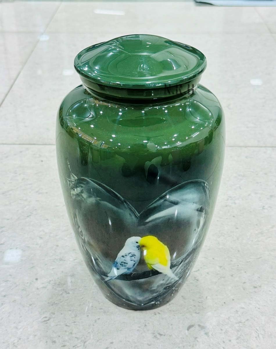 Love Bird in Water Heart Urns for Humans and Pets