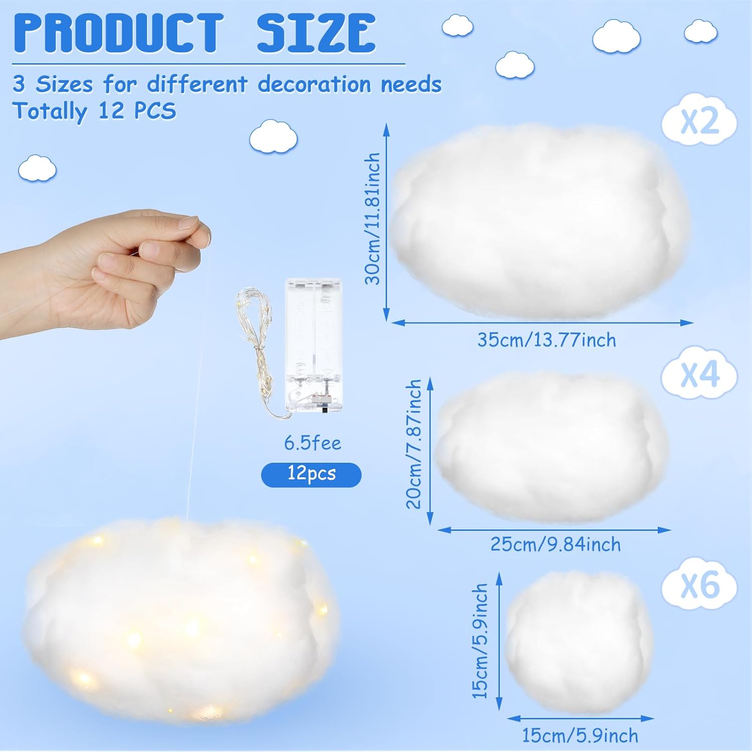 Tatuo 6 Pcs LED Cloud Hanging Decorations for Home
