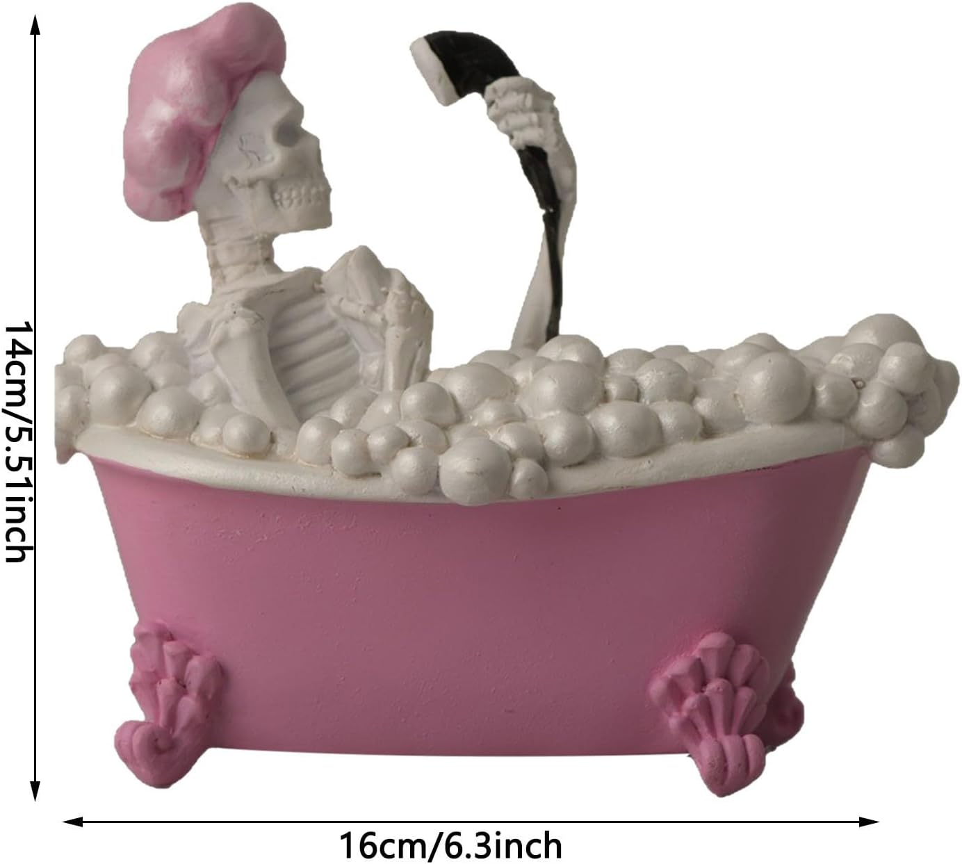 Whimsical Halloween Skeleton in Pink Bath Tub Figurine