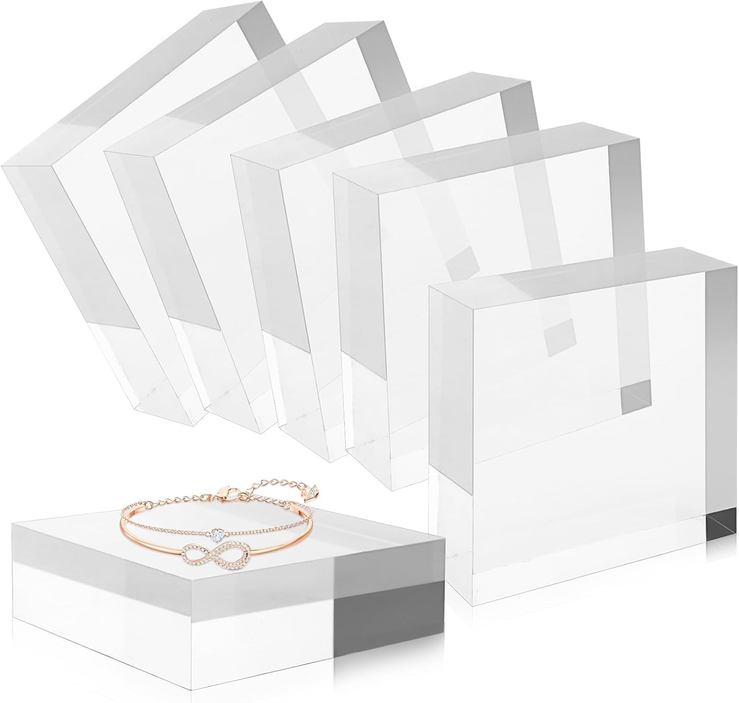 6 Pcs Clear Acrylic Risers 3x3x1 Inch Display Blocks for Jewelry