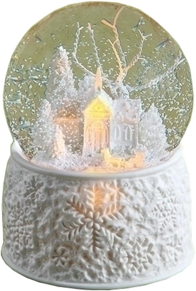 Roman 6 Inch LED Porcelain Church With Sleigh Dome 100M First Noel