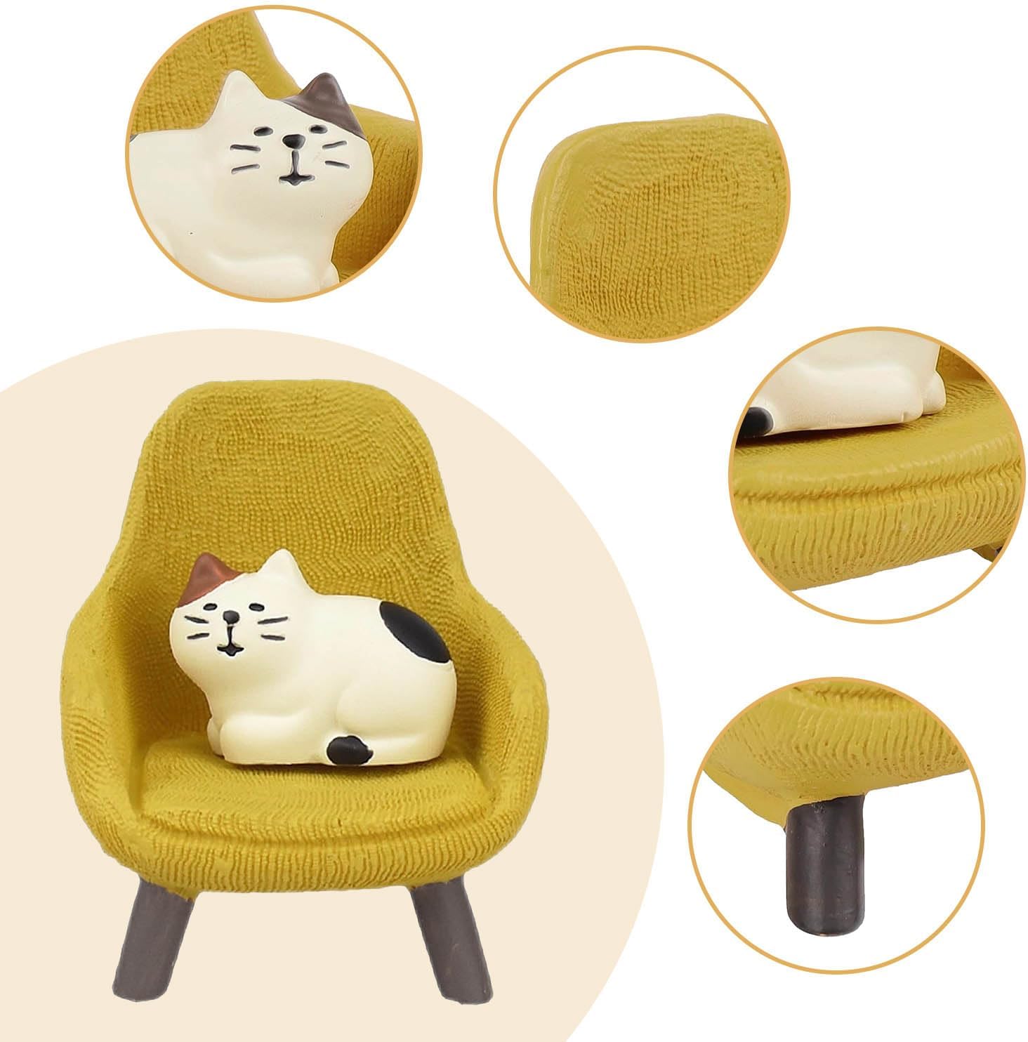 YouNuo Mini Cat Figurines with Yellow Sofa - Resin Decor
