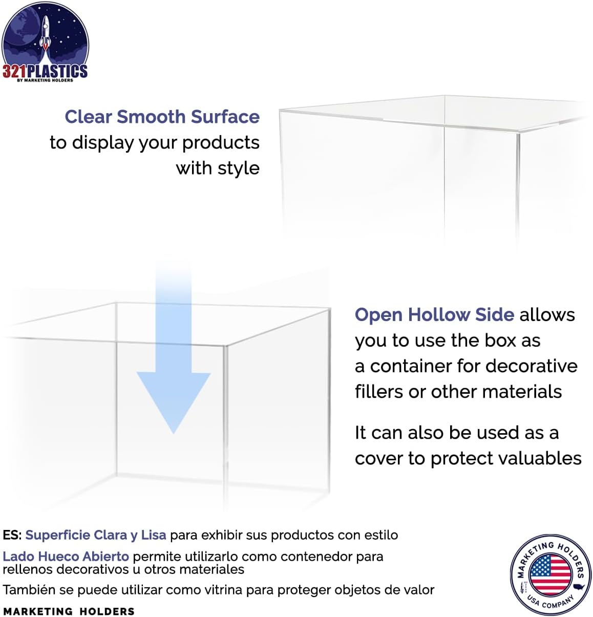 12x12x9 Clear Acrylic Riser Display Box No Lid