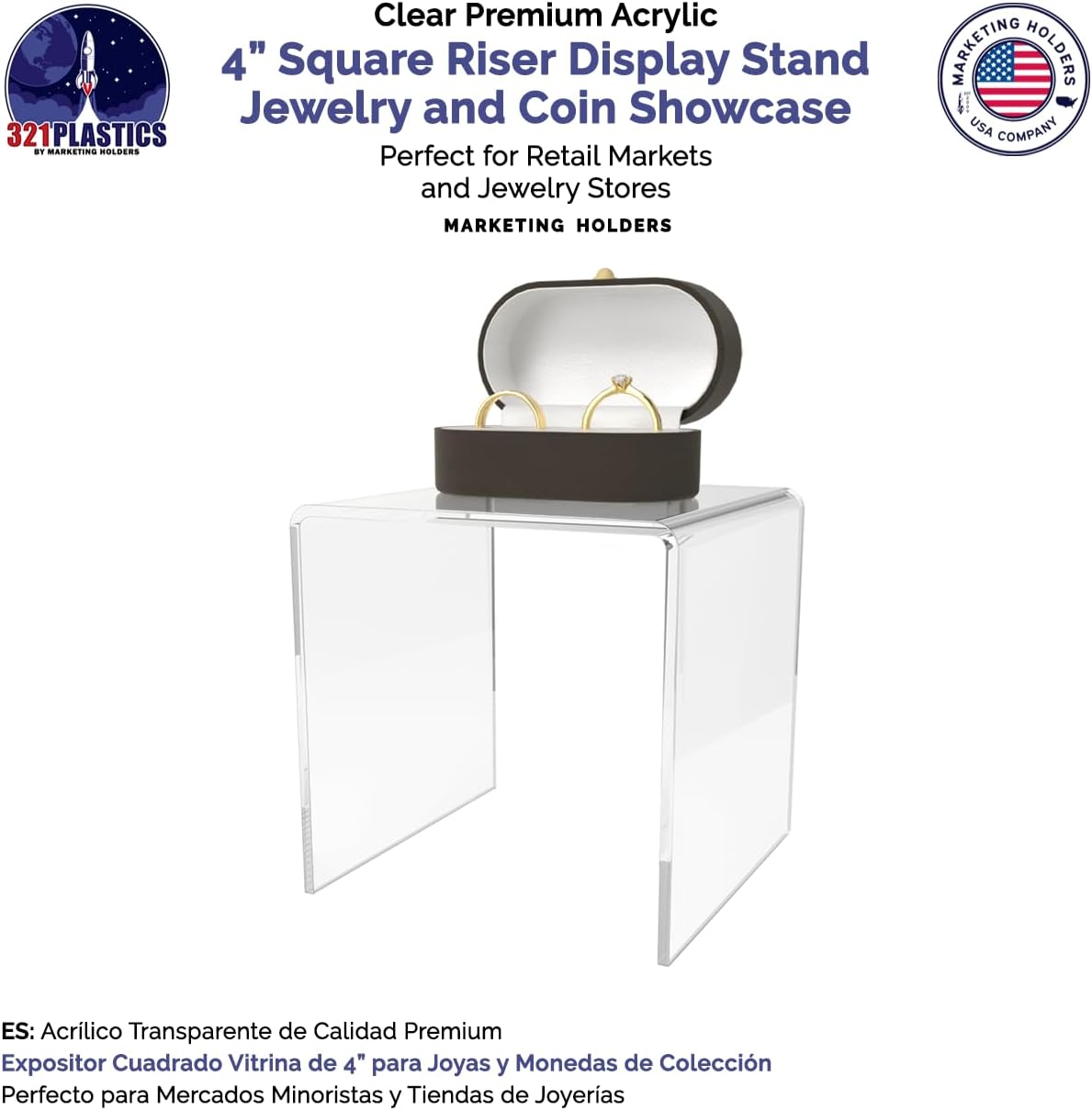 Marketing Holders Clear Acrylic Riser Stand 4 Inch Square