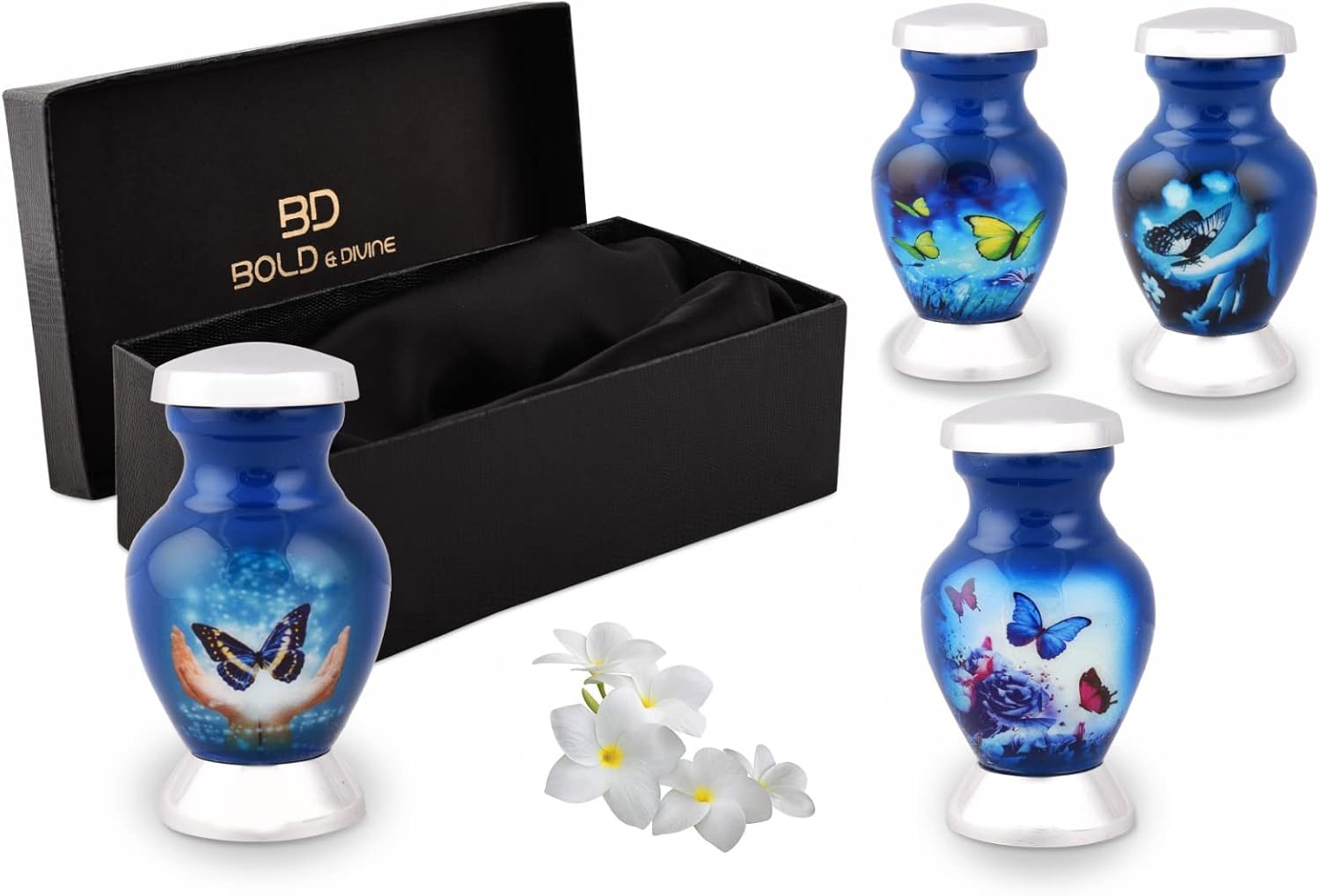 Butterfly Theme Cremation Urns Set of 4 Blue