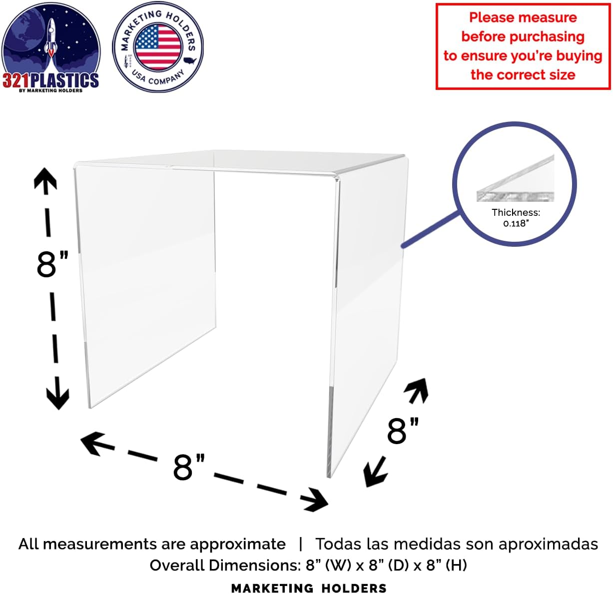 Marketing Holders Acrylic Display Riser Stand 8 Inch Wide 2 Pack