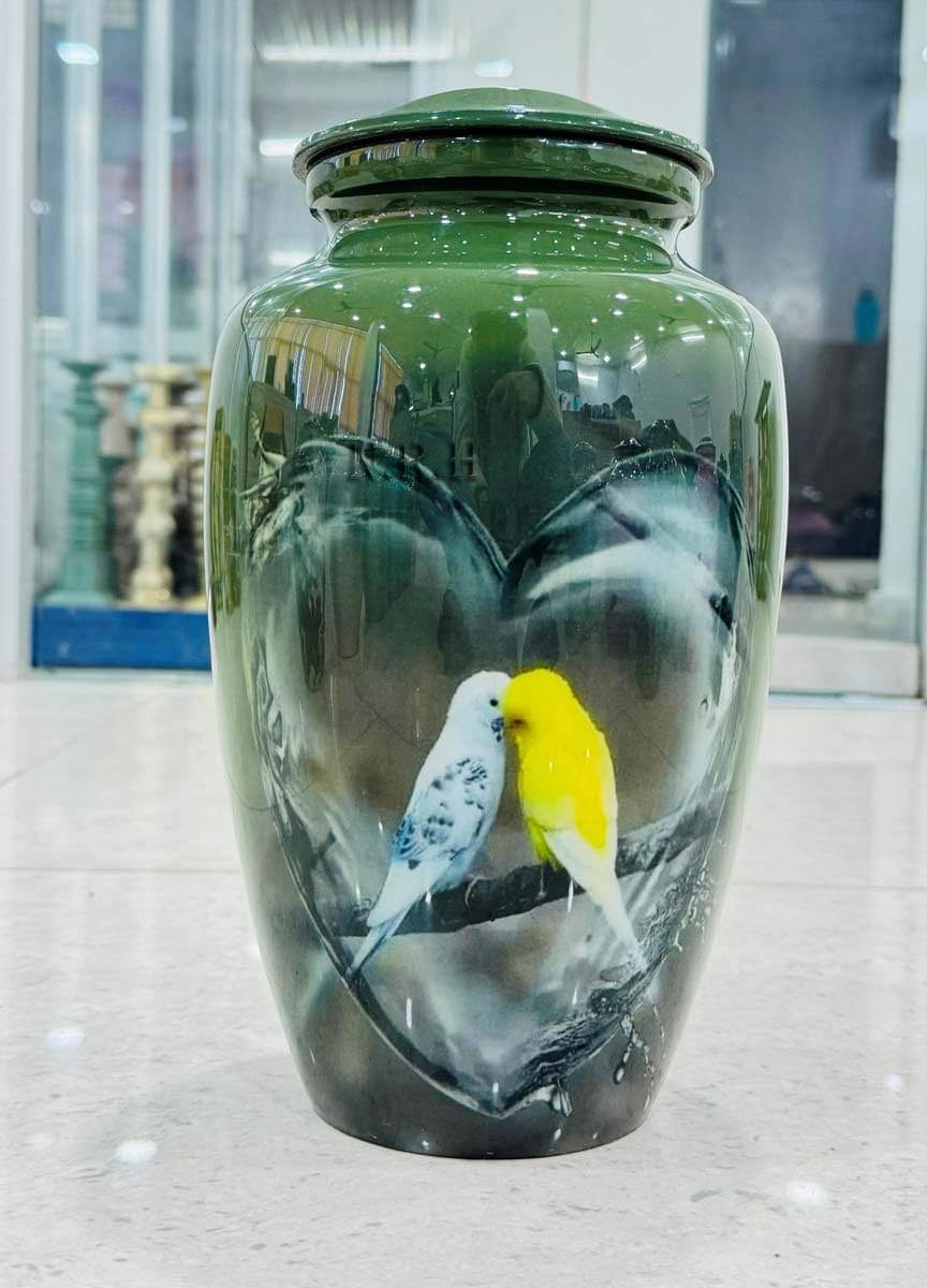 Love Bird in Water Heart Urns for Humans and Pets