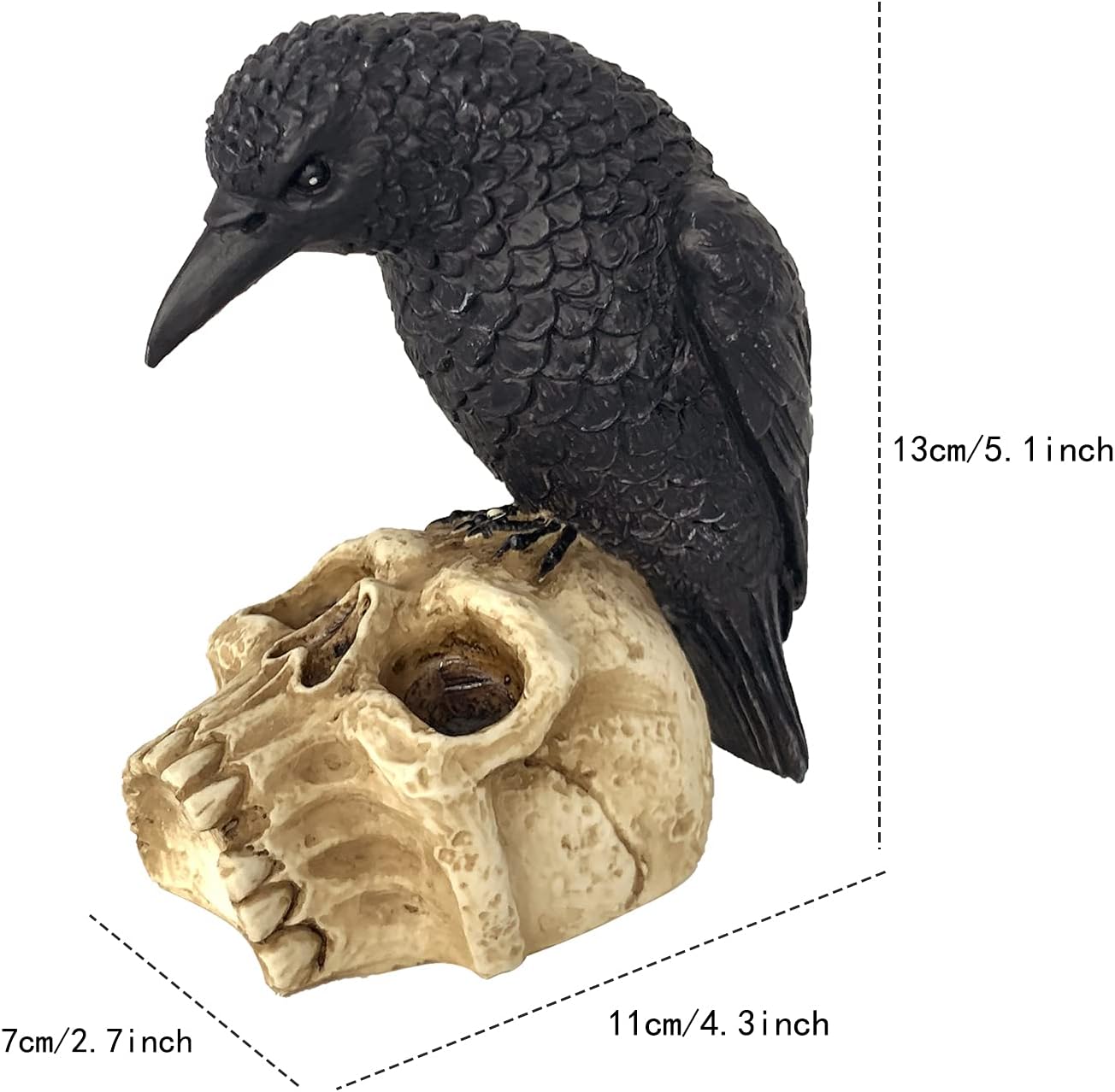 EraSpooky Gothic Crow on Skull Halloween Statue