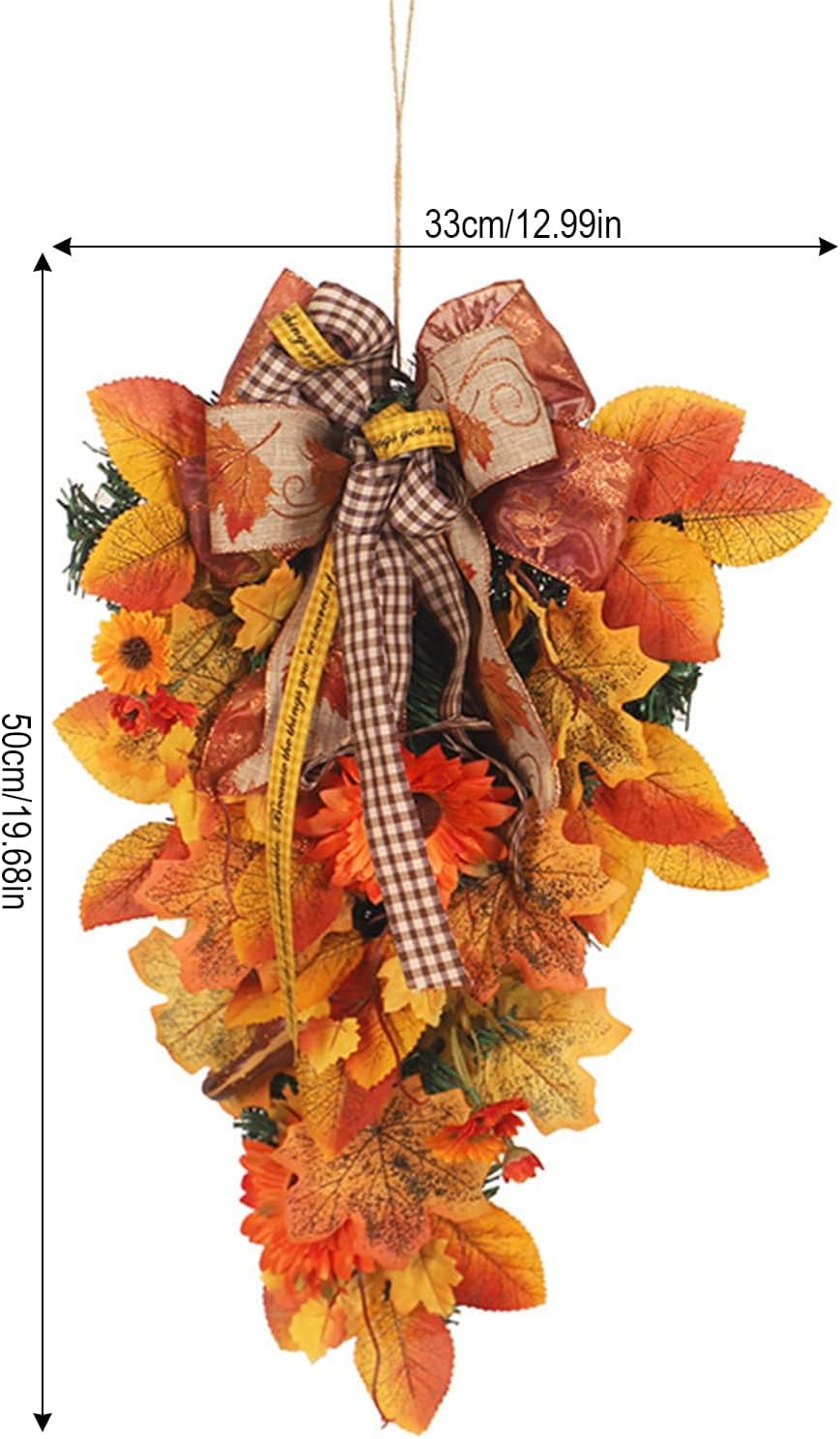 Artificial Fall Teardrop Swag Wreath for Front Door