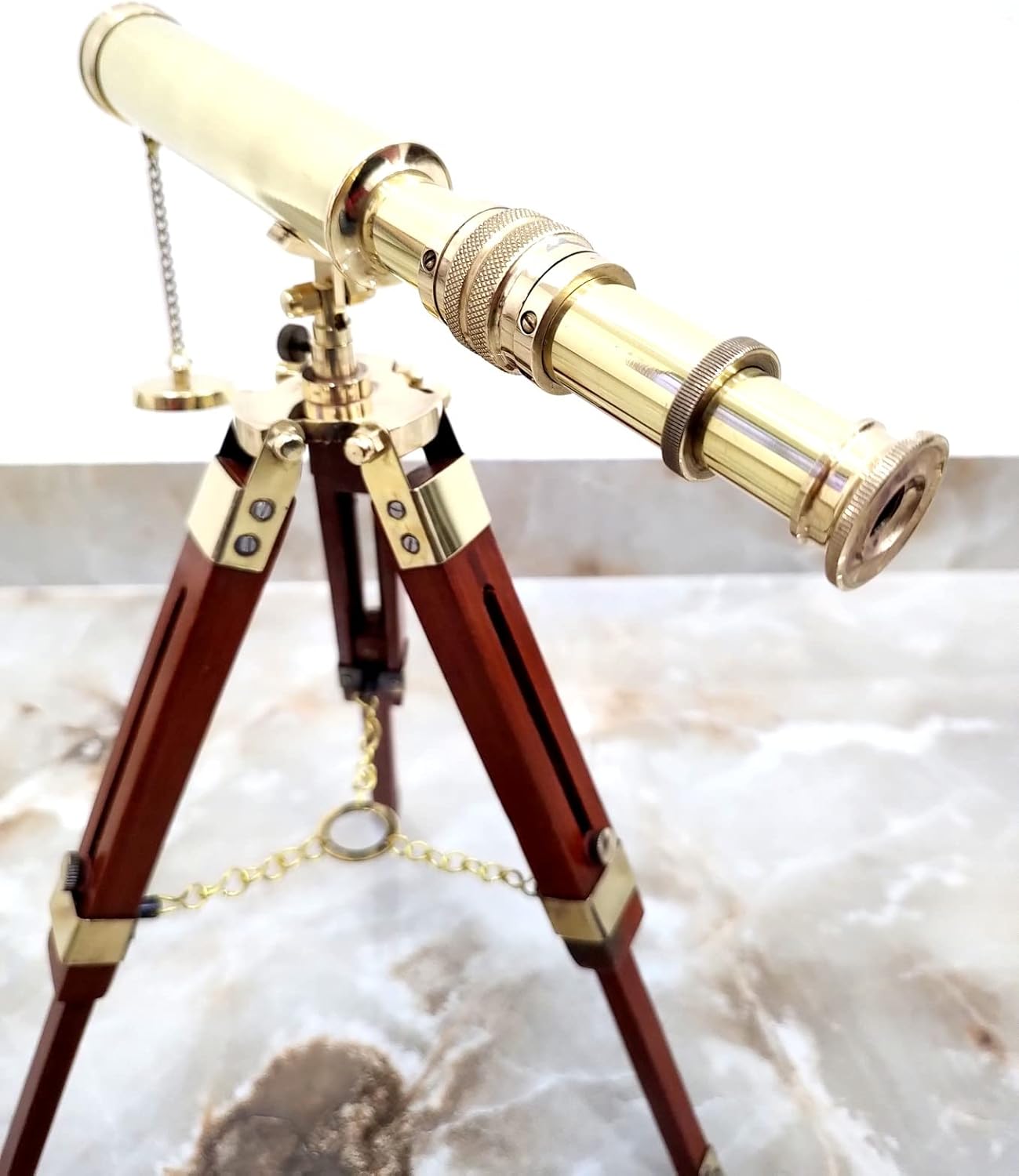 Golden Polish Maritime Brass Telescope with Adjustable Wooden Tripod Stand