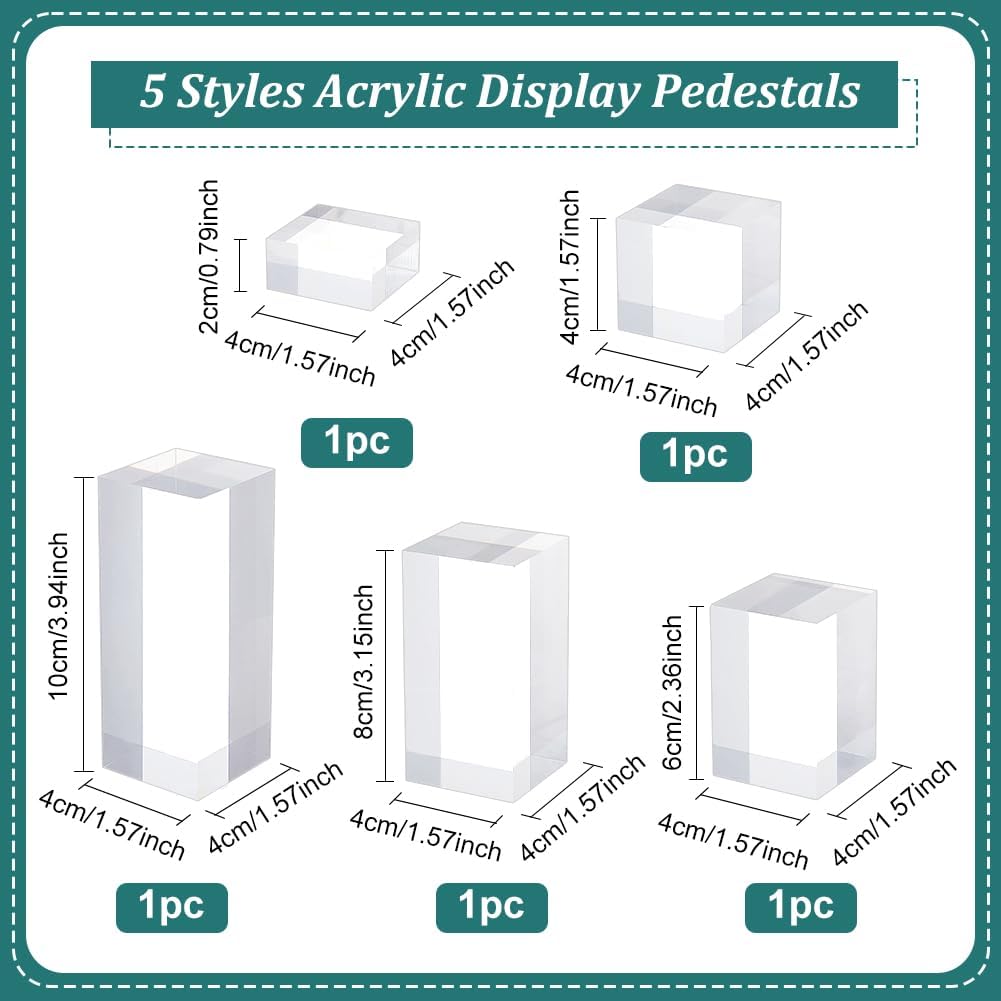 5Pcs Clear Acrylic Cube Display Blocks for Jewelry and Gemstone Showcases