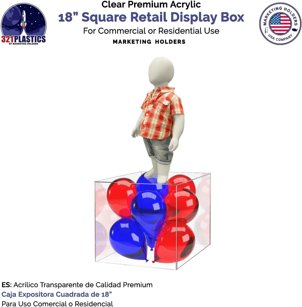 Acrylic Display Riser 18 Inch Tall Square Showcase Tower