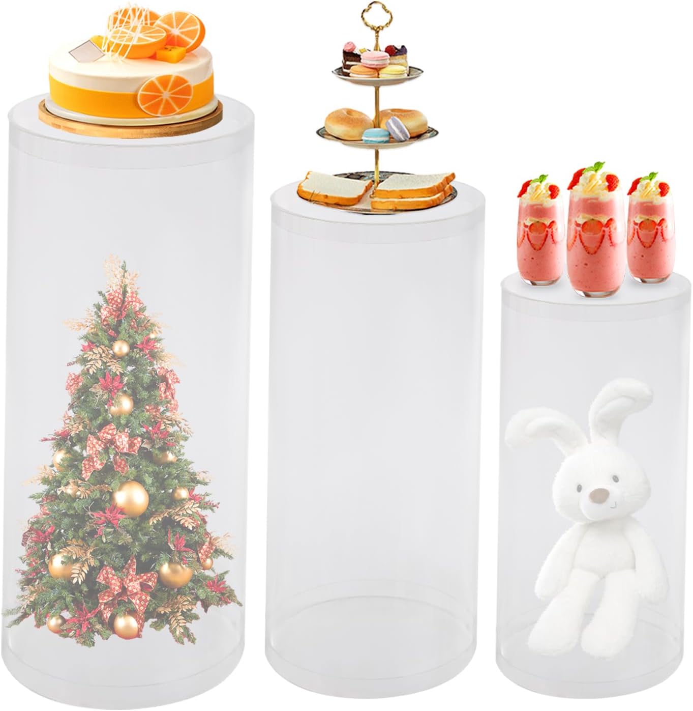 Clear Cylinder Pedestal Stands 3PCS Wedding Display